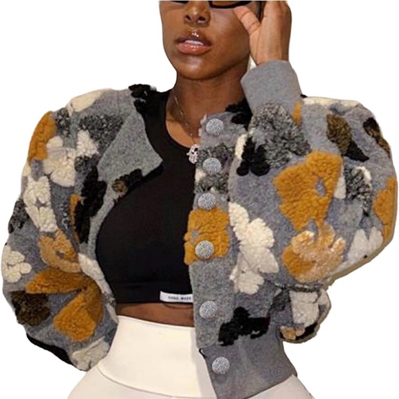 Floral Patterned Gray Jacket - Picture 3 of 3